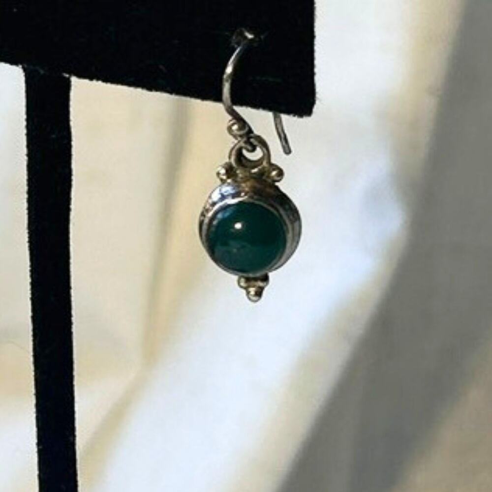 Sterling Silver Green Onyx Drop Earrings Cabochon 925 - Picture 11 of 11